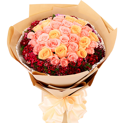 <b>忘情巴黎&粉色、香檳色玫瑰x33枝</b>